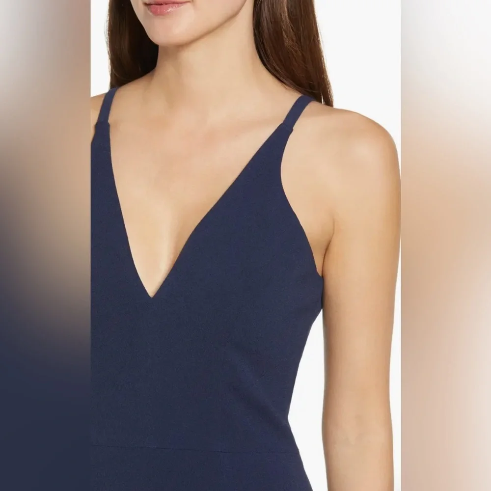 Dress the Population Wedding Guest Bridesmaid Dress Iris Slit Crepe Gown Navy